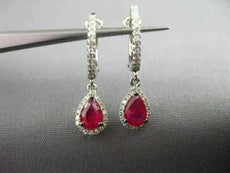 ESTATE 1.27CT DIAMOND & AAA RUBY 14KT WHITE GOLD TEAR DROP HALO HANGING EARRINGS