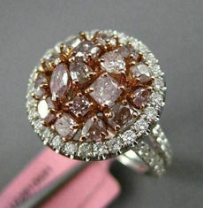 ESTATE LARGE GIA 2.46CT PINK & WHITE DIAMOND 18KT GOLD 3D HALO SPLIT SHANK RING