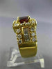 LARGE 4.1CT ROUND & BAGUETTE DIAMOND & RUBY 18K YELLOW GOLD HALO ENGAGEMENT RING