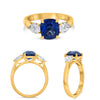 LARGE 3.37CT DIAMOND & AAA SAPPHIRE 14KT YELLOW GOLD 3D CUSHION ENGAGEMENT RING
