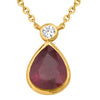 2.70CT DIAMOND & AAA RUBY 14KT YELLOW GOLD 3D PEAR SHAPE SOLITAIRE LOVE NECKLACE