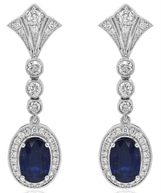 LARGE 8.48CT DIAMOND & AAA SAPPHIRE 18KT WHITE GOLD OVAL & ROUND CROWN EARRINGS