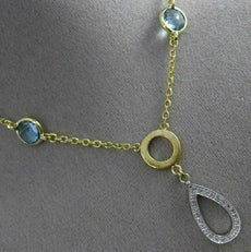 ESTATE 5.03CT DIAMOND & BLUE TOPAZ 14KT WHITE & YELLOW GOLD DROP LARIAT NECKLACE