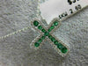 ESTATE .44CT DIAMOND & AAA EMERALD 14KT WHITE GOLD 3D CROSS FLOATING PENDANT