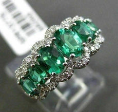 ESTATE 1.84CT DIAMOND & EMERALD 18KT WHITE GOLD 3D HALO WEDDING ANNIVERSARY RING