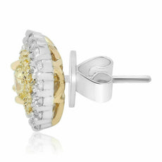 1.73CT WHITE & FANCY YELLOW DIAMOND 18K 2 TONE GOLD ETOILE HALO HANGING EARRINGS
