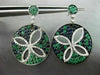 ESTATE LARGE 3.03CT DIAMOND SAPPHIRE & EMERALD 14KT WHITE GOLD FLOWER EARRINGS