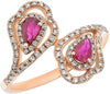 ESTATE .76CT DIAMOND & AAA RUBY 14KT ROSE GOLD 3D PEAR SHAPE & ROUND FLOWER RING