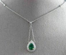 ESTATE .95CT DIAMOND & EMERALD 18KT 2 TONE GOLD HALO LARIAT BY THE YARD NECKLACE