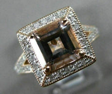 ESTATE WIDE 1.62CT MULTI GEM 14KT ROSE GOLD ROUND & SQUARE HALO ENGAGEMENT RING