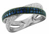 .70CT WHITE & BLACK DIAMOND & AAA SAPPHIRE 14KT WHITE GOLD MULTI ROW X LOVE RING