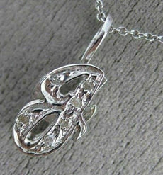 .06CT ROUND DIAMOND 14KT WHITE GOLD 3D CLASSIC SCRIPT "g" INITIAL PENDANT #15920