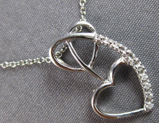 ESTATE .03CT DIAMOND 14KT WHITE GOLD 3D DOUBLE HEART LOVE FLOATING PENDANT