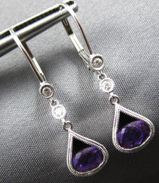 1.06CT DIAMOND & AAA AMETHYST 14KT WHITE GOLD 3D OVAL & ROUND LEVERBACK EARRINGS