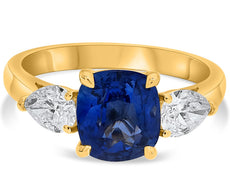 LARGE 3.37CT DIAMOND & AAA SAPPHIRE 14KT YELLOW GOLD 3D CUSHION ENGAGEMENT RING