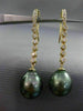 ESTATE LARGE .36CT DIAMOND 18KT YELLOW GOLD AAA TAHITIAN PEARL HANGING EARRINGS