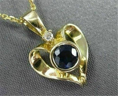 ESTATE .37CTW SAPPHIRE & DIAMOND 14KT YELLOW GOLD SOLITAIRE HEART PENDANT #21478