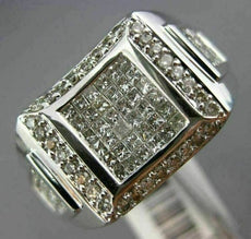 ESTATE 1.75CT ROUND & PRINCESS DIAMOND 14KT WHITE GOLD 3D HANDCRAFTED MENS RING