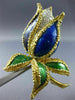 ANTIQUE LARGE .60CT DIAMOND AAA ENAMEL 18K TWO TONE GOLD FLOWER PIN BROOCH #1902