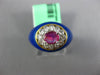 ESTATE .60CT DIAMOND & AAA RUBY & BLUE ENAMEL 18K YELLOW GOLD 3D FLOWER FUN RING