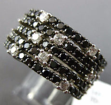 WIDE 3.75CT WHITE & BLACK DIAMOND 14KT WHITE GOLD 3D MULTI ROW ANNIVERSARY RING