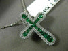 ESTATE .44CT DIAMOND & AAA EMERALD 14KT WHITE GOLD 3D CROSS FLOATING PENDANT