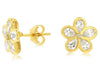 1.10CT DIAMOND 14KT YELLOW GOLD PEAR SHAPE BEZEL MULTI LEAF FLOWER STUD EARRINGS