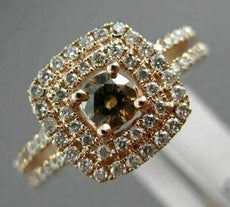 EFFY WIDE 1.0CT WHITE & CHOCOLATE FANCY DIAMOND 14KT ROSE GOLD HALO PROMISE RING