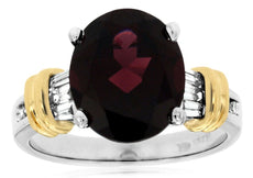 LARGE 5.63CT DIAMOND & AAA RHODLITE 14K 2 TONE GOLD OVAL CLASSIC ENGAGEMENT RING
