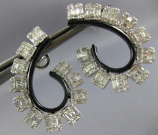 3.39CT DIAMOND & BLACK ENAMEL 18KT WHITE GOLD TEAR DROP HOOP HANGING EARRINGS