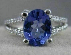 ESTATE 2.09CTW DIAMOND TANZANITE 14K W GOLD PAVE SPLIT BAND COCKTAIL RING #20500