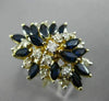 ESTATE LARGE 3.56CT DIAMOND & AAA SAPPHIRE 14KT YELLOW GOLD FLOWER COCKTAIL RING