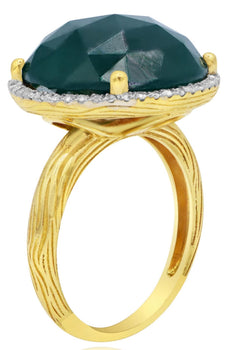 LARGE 13.36CT DIAMOND & AAA GREEN AGATE 14KT YELLOW GOLD 3D DOME SHAPE FUN RING