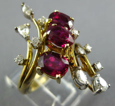 3.92CT DIAMOND & AAA RUBY 14KT 2 TONE GOLD MULTI SHAPE 3 STONE LEAF RING #26976