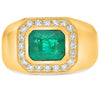 LARGE 2.24CT DIAMOND & AAA EMERALD 18KT YELLOW GOLD EMERALD CUT BEZEL MEN'S RING