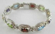 ESTATE 27CT MULTI COLOR EMERALD CUT 14K W GOLD BRACELET