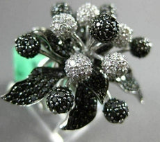 ESTATE EXTRA LARGE 4.65CT WHITE & BLACK DIAMOND 14KT WHITE GOLD 3D FLOWER RING
