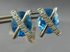 ESTATE LARGE 11.45CT DIAMOND & BLUE TOPAZ 14K WHITE GOLD 3D OVAL X STUD EARRINGS