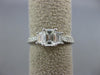 ESTATE .82CT DIAMOND PLATINUM THREE STONE EMERALD CUT FILIGREE ENGAGEMENT RING