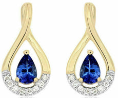 ESTATE .97CT DIAMOND & AAA TANZANITE 14K YELLOW GOLD PEAR SHAPE HANGING EARRINGS