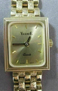 ESTATE 14KT YELLOW GOLD SIMPLE SQUARE QUARTZ SWISS MOVEMENT VICENCE WATCH #15530