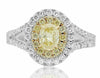ESTATE 1.63CT WHITE & FANCY YELLOW DIAMOND 18KT 2 TONE GOLD HALO ENGAGEMENT RING