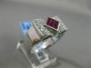 ESTATE LARGE 1.01CT DIAMOND & AAA RUBY 18K WHITE GOLD 3D BOW SHAPE FILIGREE RING