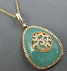 LARGE .50CT DIAMOND & AAA GREEN CHALCEDONY 14KT ROSE GOLD 3D TEAR DROP PENDANT