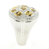 EXTRA LARGE 3.7CT WHITE & INTENSE FANCY YELLOW DIAMOND 18KT 2 TONE GOLD FUN RING