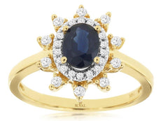 1.25CT DIAMOND & AAA SAPPHIRE 14KT YELLOW GOLD OVAL & ROUND FLORAL STAR FUN RING