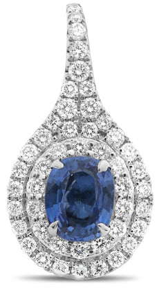 2.51CT DIAMOND & AAA SAPPHIRE 18KT WHITE GOLD OVAL 3D LEVERBACK HANGING EARRINGS