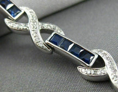 ESTATE 5.29CT DIAMOND & AAA SAPPHIRE 14KT WHITE GOLD 3D X LOVE TENNIS BRACELET