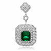 ESTATE LARGE 9.56CT DIAMOND & AAA EMERALD 18K WHITE GOLD FLOWER HANGING EARRINGS