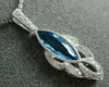 ESTATE 1.36CT DIAMOND & AAA BLUE TOPAZ 14KT WHITE GOLD 3D TEAR DROP LEAF PENDANT